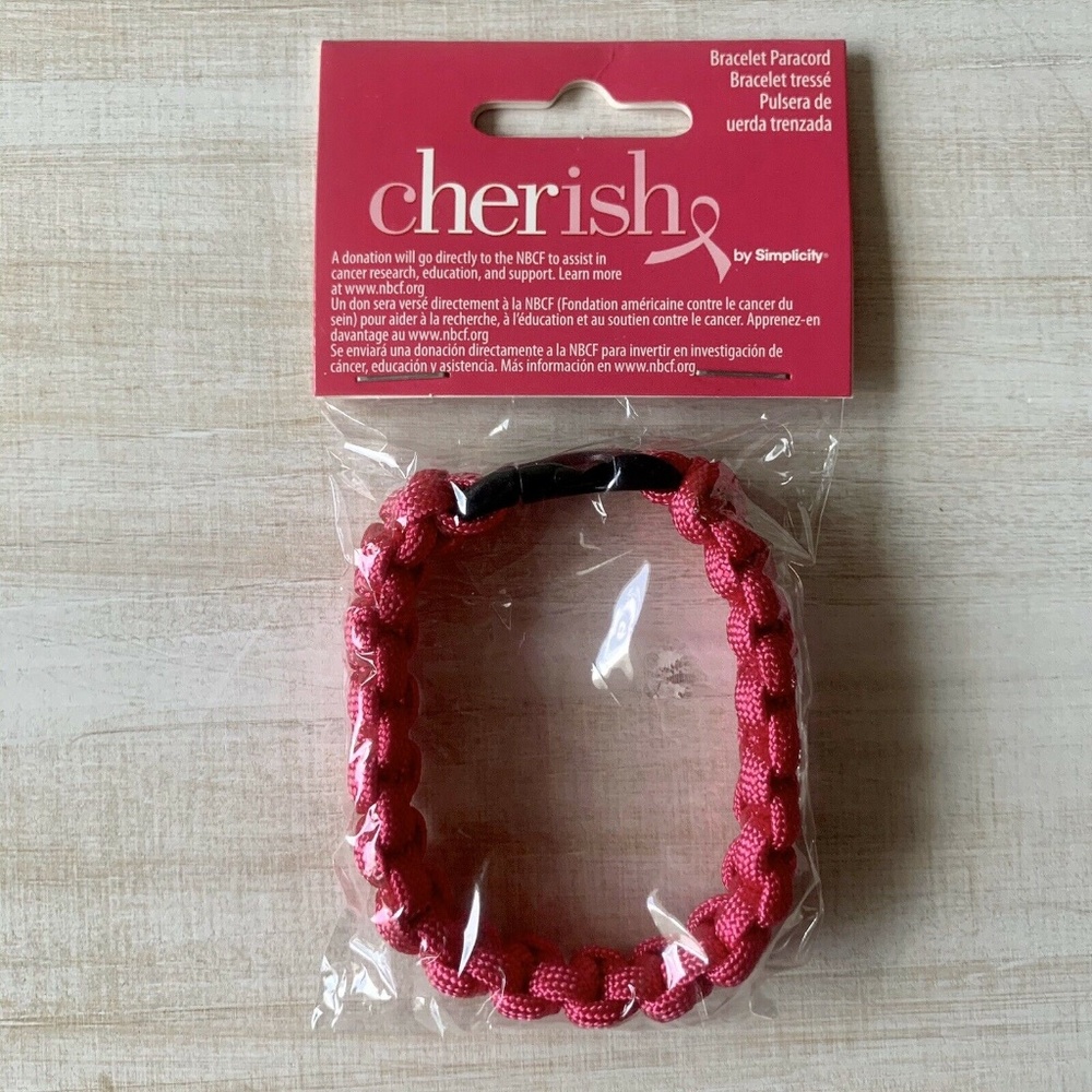 NWT Cherish by Simplicity Pink Breast Cancer Awareness Support Paracord Bracelet